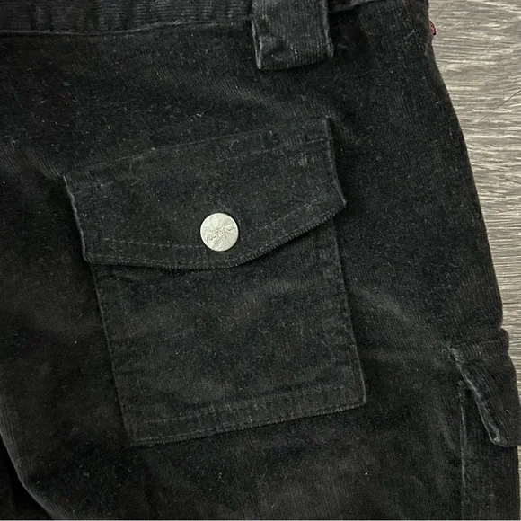 Y2K Younique Black Corduroy Ruched Tie Cargo Pants Size 5 Low Rise Fine Wale 90s - Picture 7 of 13